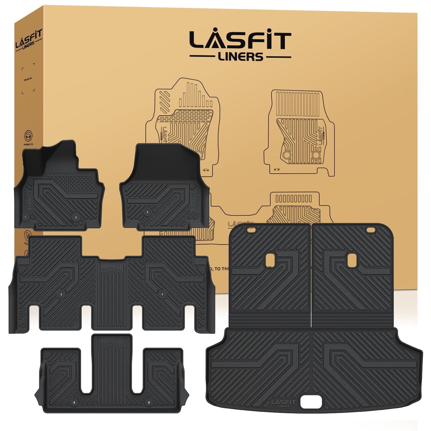 LASFIT Floor Mats & Cargo Mats for KIA EV9 2026 2025 2024 (Only for 6-Seats,Not Fit Relaxation Chairs & 7-Seats),All Weather TPE Custom Fit Kia EV9 2024-2026 Full Set Car Accessories Floor Liners