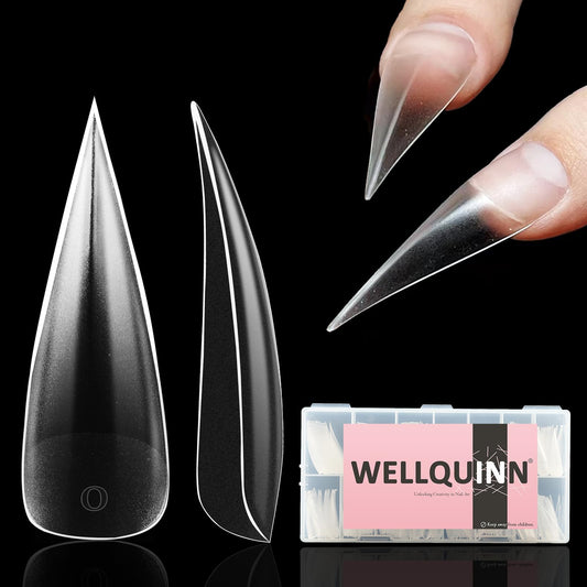 Wellquinn 300 Pcs Long Curved Stiletto Nail Tips Full Cover Eagle Claw Press on Nails, XXL Dragon Claw Sculptural Fake Acrylic Nails Cat Claw False Nail Tips for Nail Art Design 15 Sizes Q44