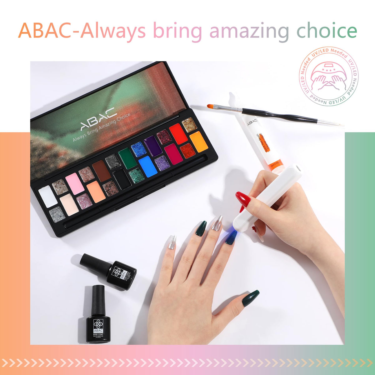 ABAC 24 Color Solid Gel Nail Polish,Ombre Gel Nail Polish,Pat Paint Nail Gel- Hema-Free No-Spill Formula w/Pro Brush Christmas NYE Party Nails,DIY Gift Set Clump-Free Shimmer