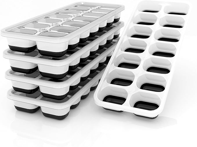 Ice Cube Trays 5 Pack for Freezer Ã¢ÂÂ 70 Cubes, Reinforced Snap Lids That Stay Closed, Silicone Push-Release Bottom, BPA-Free PP Frame, Stackable Ice Molds Ã¢ÂÂ Modern Home Bar & Everyday Freezer Use