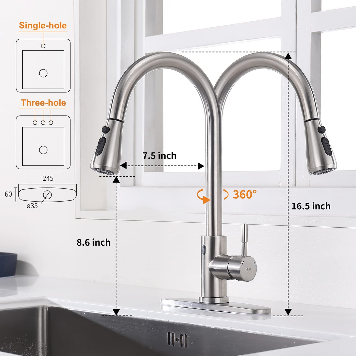 Touchless Kitchen Faucet with Pull Down Sprayer, Motion Sensor Kitchen Faucet with Kitchen Soap Dispenser, Single Kitchen Faucet High Arc Pull Out Faucet for Kitchen Sink RV，Brush Nickel