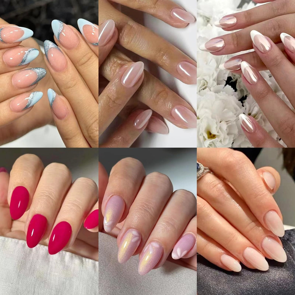 CTTHNBD 6 Packs (144 Pcs) Almond, Pink Press on Nails - Medium, Short, French Tip, Ombre, Gel False Nails - 12 Sizes, 6 Styles