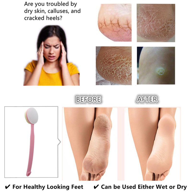 YIOYOODA Nano Glass Foot File Callus Remover, 13.7" Long Handle Foot Scrubber Brush, 2-in-1 Pedicure Tool Hard & Dead Skin Remover, Back Scrubber Body Brush for Shower Deep Cleansing Exfoliating, Pink