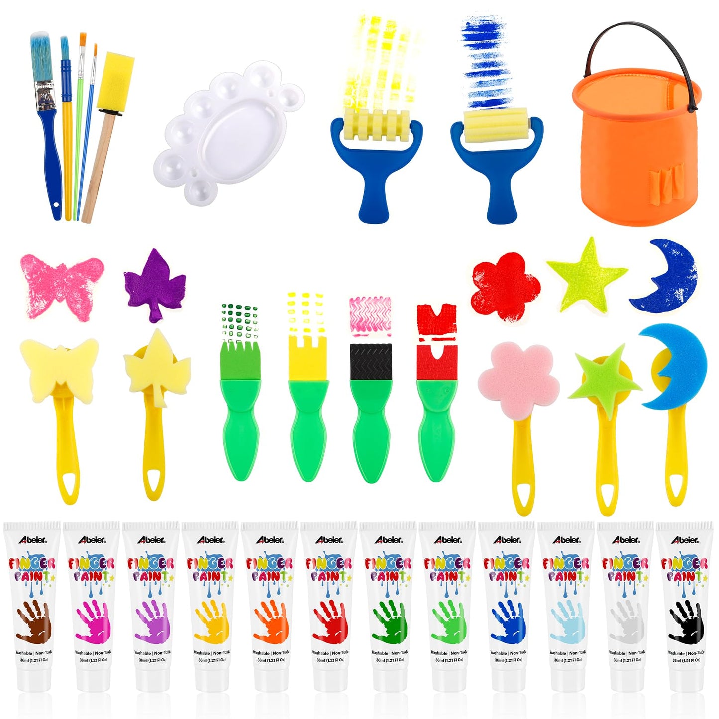 ABEIER Washable Finger Paint for Toddlers, Safe Non-Toxic, 12 Vibrant Colors (1.21fl oz), Baby Safe Paint for Hand and Feet, Mess Free Art Supplies for Kids, Preschool Learning Gifts, Ages 1-3 4 5 6+