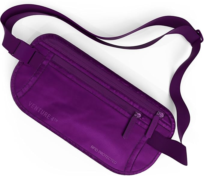 VENTURE 4TH Money Belt for Travel Ã¢ÂÂ Hidden Under-Clothes RFID Blocking Passport Holder & Slim Travel Wallet Pouch for Men & Women to Protect Cash, Cards & Documents (Sleek Purple)