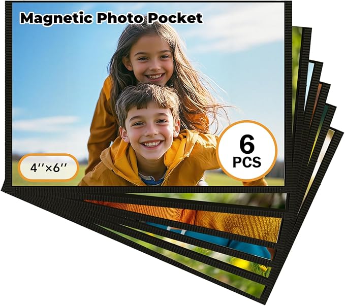 Magnetic Picture Frame, 6 Pcs Magnetic Picture Frames for Refrigerator 4x6, Magnetic Photo Frames with Black Border, Refrigerator Magnets for Pictures Suitable Home, School, Office (black, 4x6-6pcs)