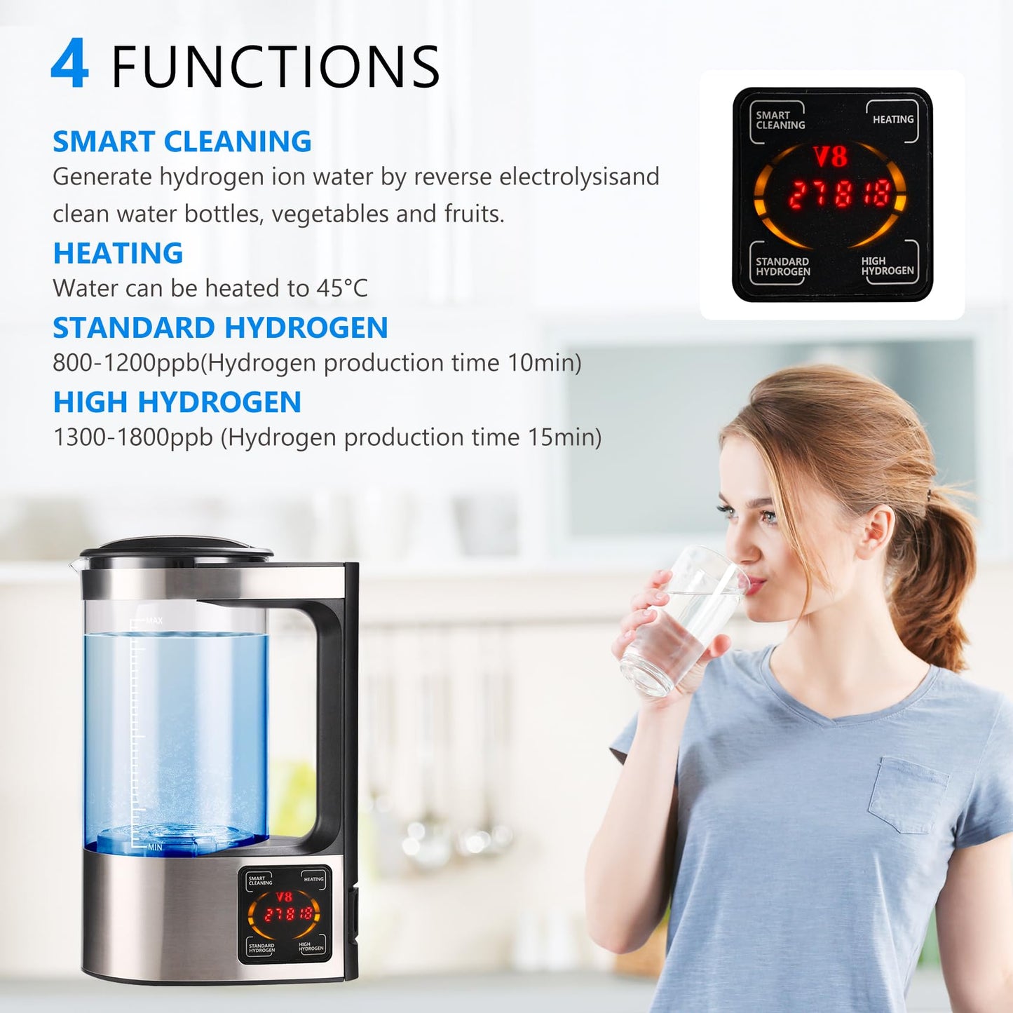 Hydrogen Water Bottle 68oz, Hydrogen Water Bottle Generator with SPE and PEM Technology, Alkaline Hydrogen Water Machine, Balanced Water PH Levels