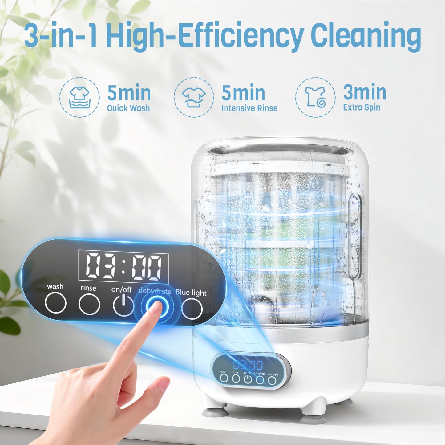 Mini Washing Machine, 3L Small Washer with Drain Hose & Spin Basket, Cordless 3000mAh, Compact Apartment Washing Machine of Underwear, Socks, Baby Clothes, Ideal for Apartment, RV, Travel（White）