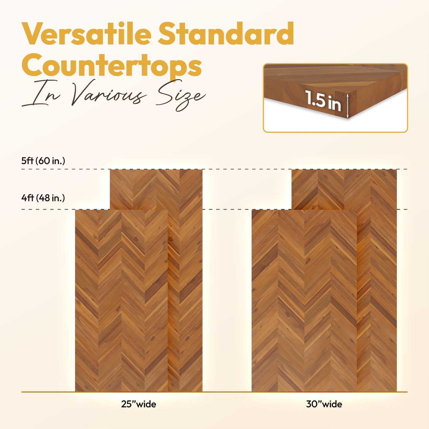 Howizz Chevron Acacia Butcher Block Countertop 48 x 30 x 1.5 inches, Teak Solid Wood Table Top for Desk Top, Workbench Top