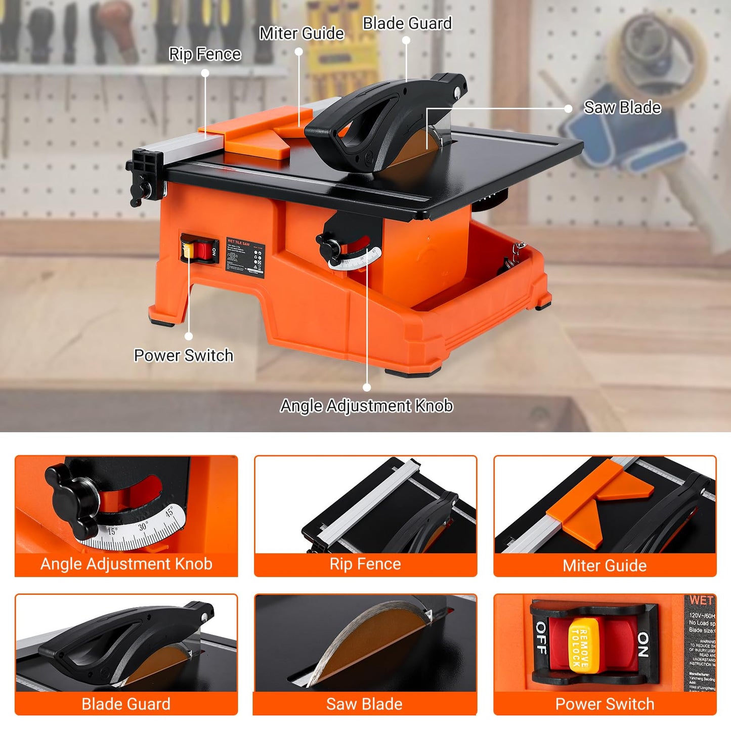 GarveeTech 7 inch Wet Tile Saw, 6500 RPM & Pure Copper Motor, Bevel cuts tile from 0 to 45, Tile Cutter Wet Saw with Water Reservoir for Cutting Tiles and Stones, for DIY Enthusiasts