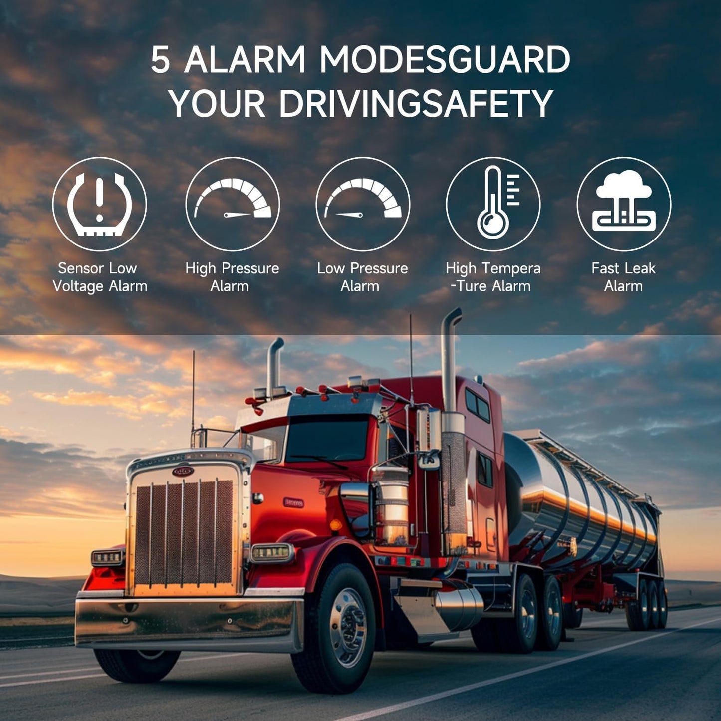 MIRAIDON 4.3" Trailer Tire Pressure Monitoring System with 10 Sensors, RV TPMS with 5 Alert Modes, Solar Power Wireless TPMS, 80ft Sensing Distance Tire Pressure Monitor for Trailers, Heavy Trucks