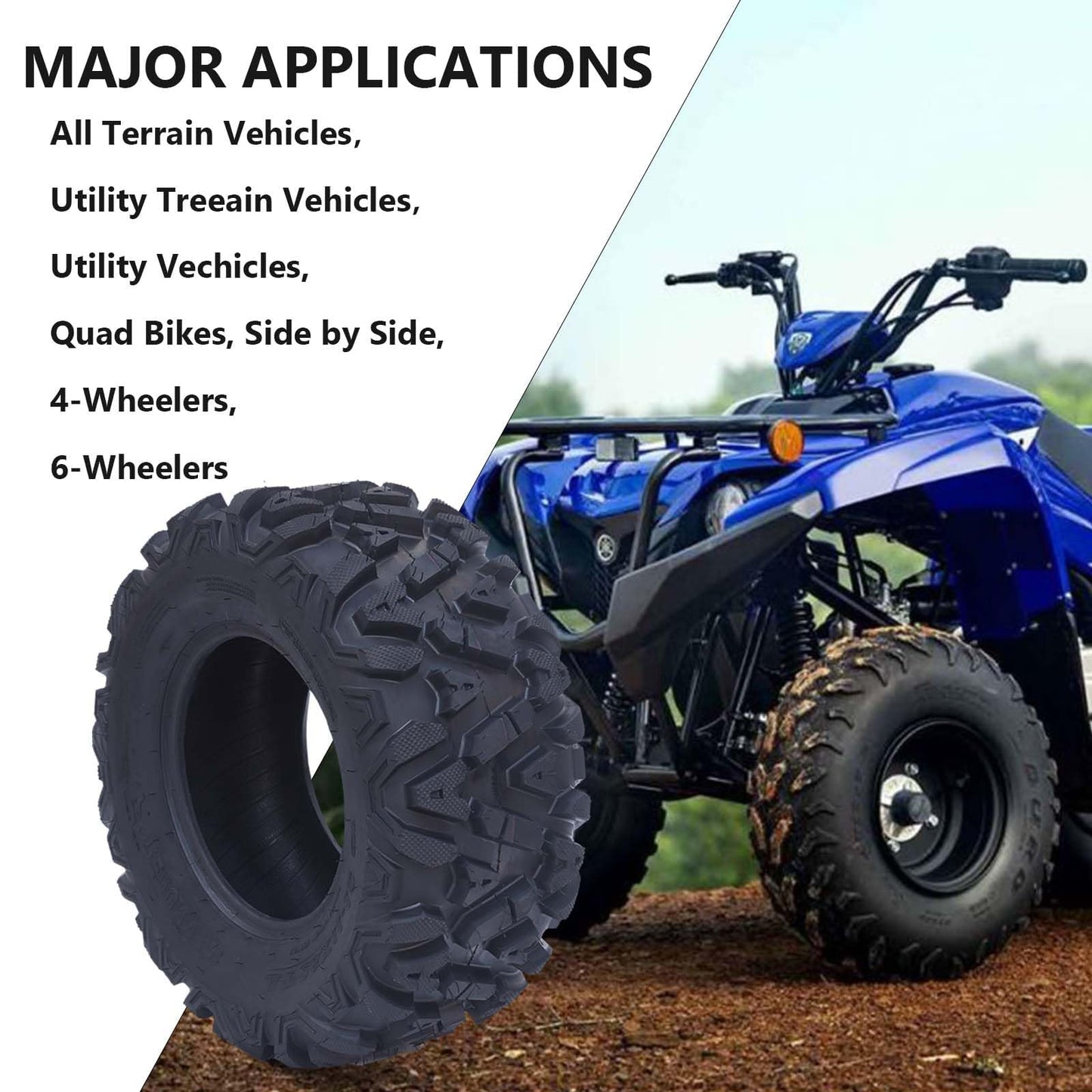 28X8-12 All-Terrain ATV Tires, Tubeless Off-Road and Mud/Trail Tires for ATVs and UTVs, Set of 2