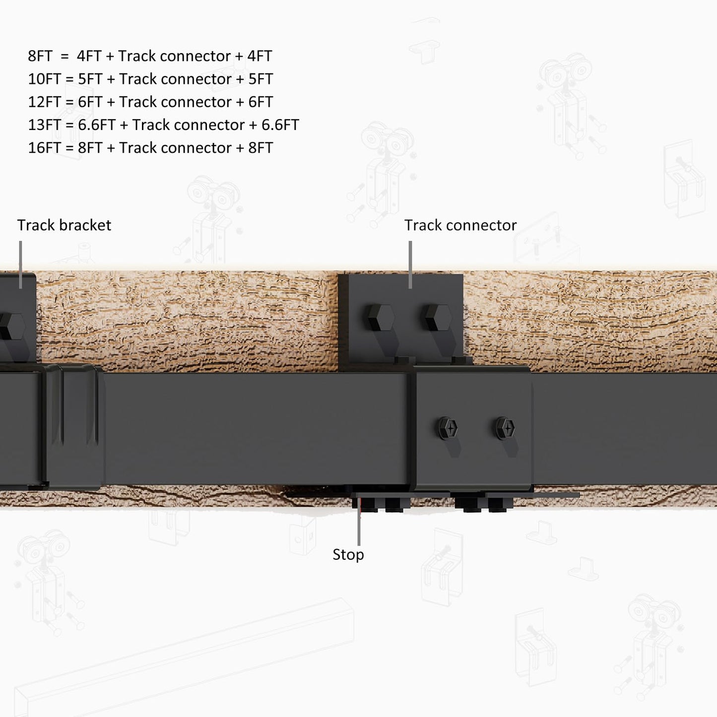 DIYHD 8FT Heavy Duty Double Sliding Barn Door Hardware Box Track,Wall Mount Kit for Exterior Door,MAX Load 300lbs,Kit to Hang 2 Doors(Fit 24" X 2 Door)