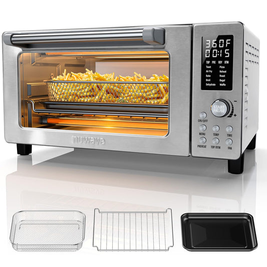 Nuwave Bravo Pro Convection Air Fryer Toaster Oven Combo, 2025 New and Improved, 10-in-1, 50°-450°F Temp Controls, Quick & Even Crisp Technology, 21Qt Capacity, Stainless Steel, PFAS Free