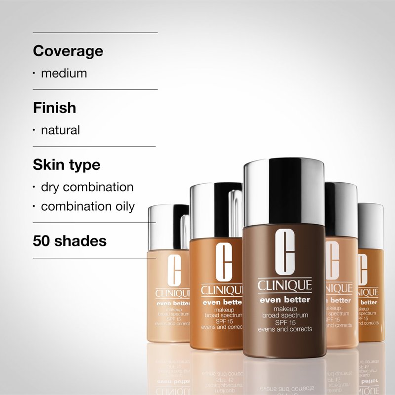 Clinique Even Better Makeup Liquid Foundation SPF 15 With Vitamin C For Dry + Oily Combination Skin Types | Medium Coverage + Natural Finish | Evens Skin Tone + Reduces Dark Spots, Chestnut, 1 Fl Oz