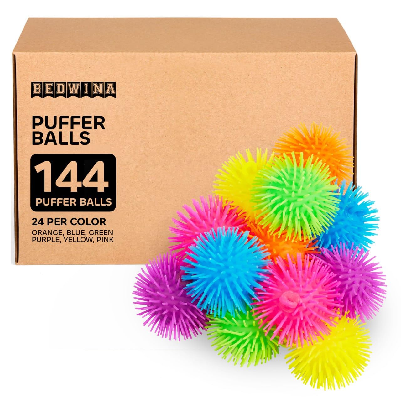 Bedwina Puffer Balls (Pack of 144) - Squishy Balls for Kids Neon Party Favors Sensory, Stress Relief & Therapy Toys for Kids, Boys & Girls Goodie Bag Stuffers, Prizes & Party Supplies in Bulk