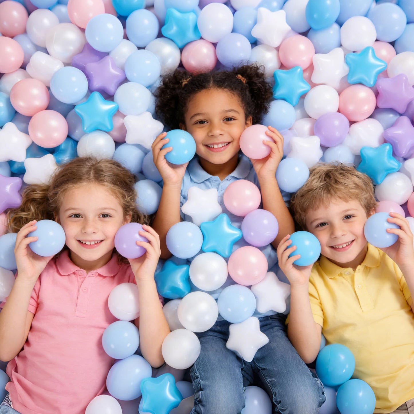 Heopeis Star Ball Pit Balls for Toddlers - 100 200 500 Pack Phthalate & BPA Free Plastic Toy Balls for Kids, Ball Pool Play Tent, Baby Kiddie Pool Water Toys, Party Decoration