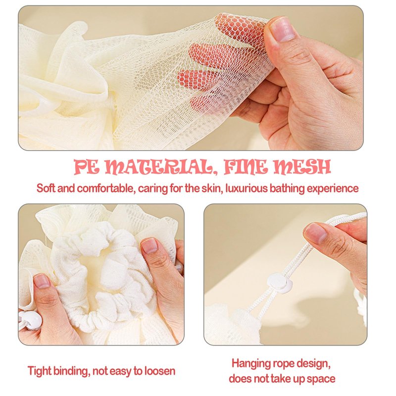 4pcs loofah washcloth Combo 2 in 1 bar soap loofah Pouch Holder Mesh Shower Ball for Exfoliating Body Wash Smooth Skin Free Loofah Dish Towel (Round Square)