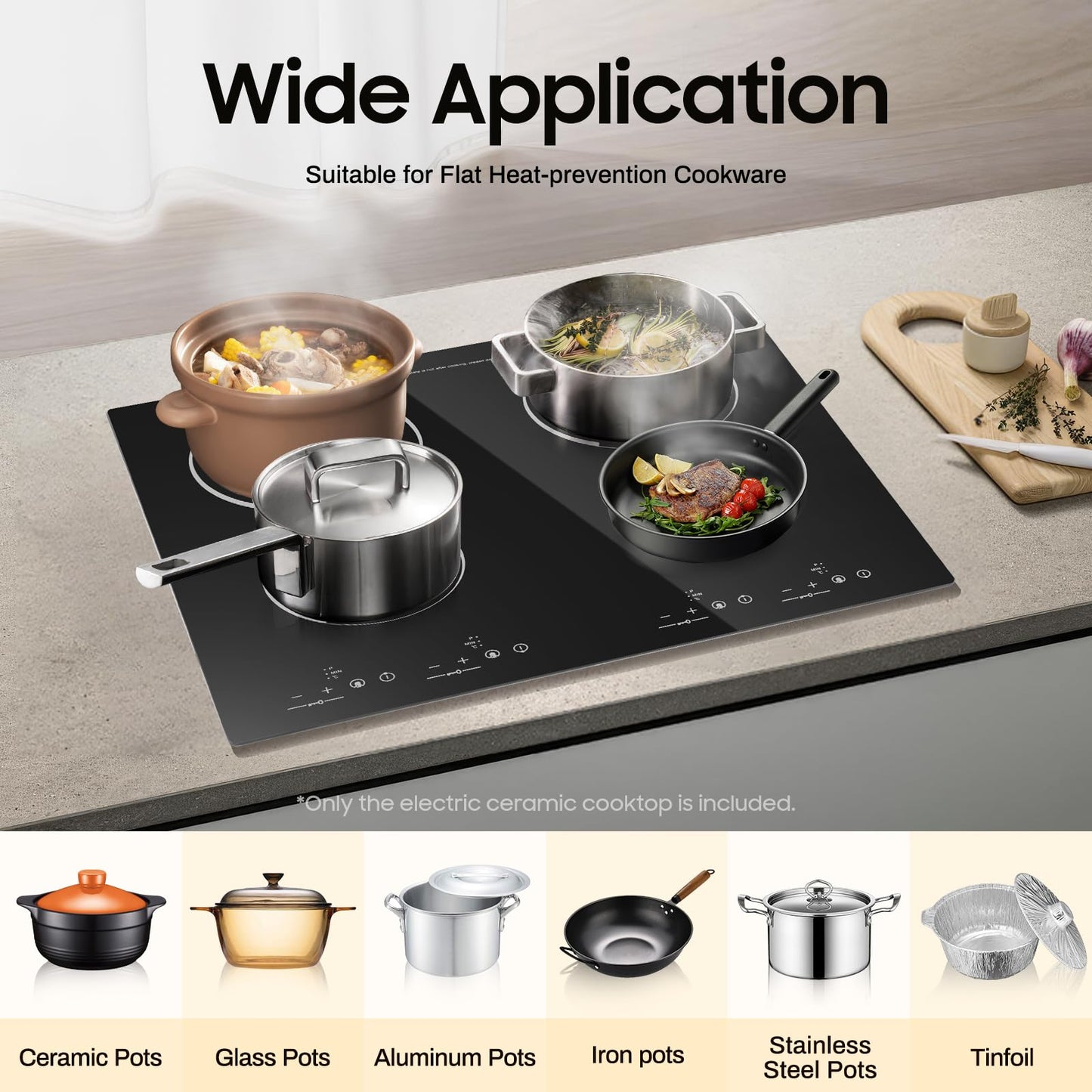 4 Burners Electric Cooktop, 110v 3000W Ceramic Cooktop, 24 Inch Countertop & Built-in Electric Stove Top with Child Safety Lock, Timer, Over-Temperature Protection, Sensor Touch Control