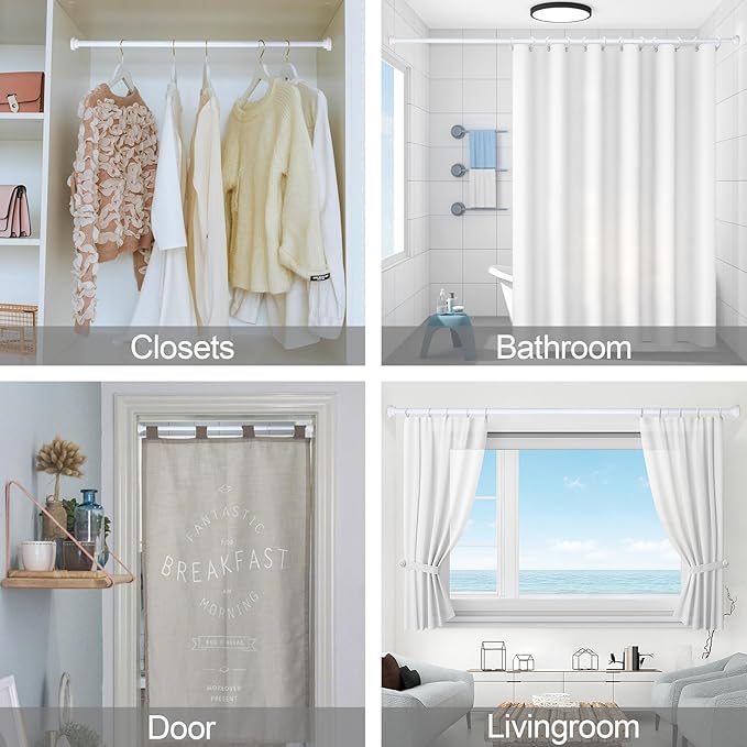 Thestoa White Shower Curtain Rod Adjustable 43-78 inch, 1"Diameter Spring Tension Curtain Rod No Drill, Anti-Rust Non-Slip Shower Rod, White Shower Rod for Bathroom Tension