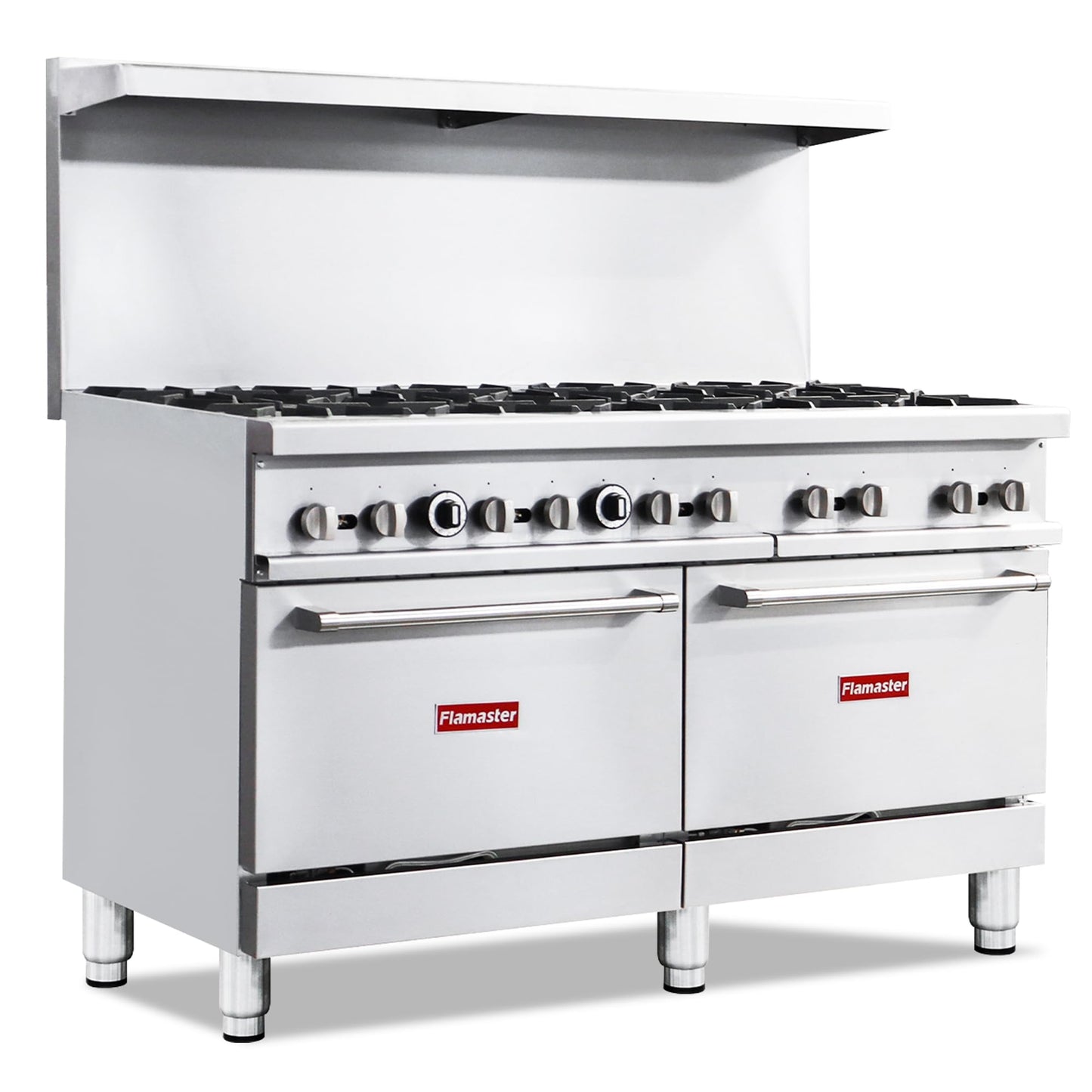 Commercial 60" Gas Range with Oven, 10 Open Burners and Under Full Size Oven 300000 BTU & 33000 Static Oven,NG/LPG Conversion kit, Manual Gas Valve,Freestanding Gas Range for Restaurants