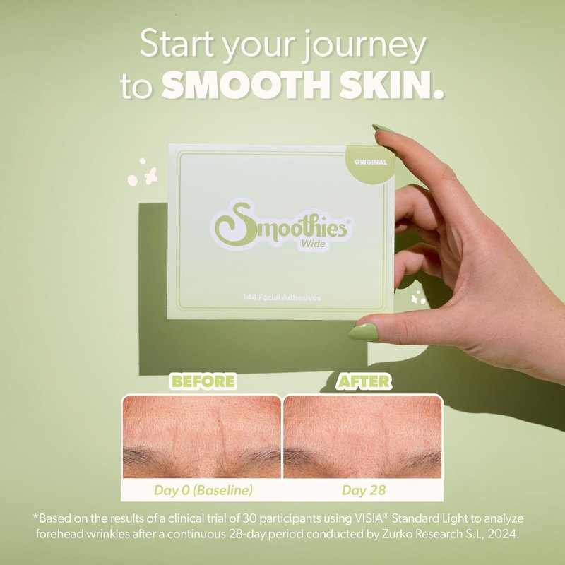 Smoothies Wide Wrinkle Patches for Face Overnight - Facial Patches for Elevens, Crows Feet and more, 144 Facial Adhesives per Box - Face Tape, Made in the USA