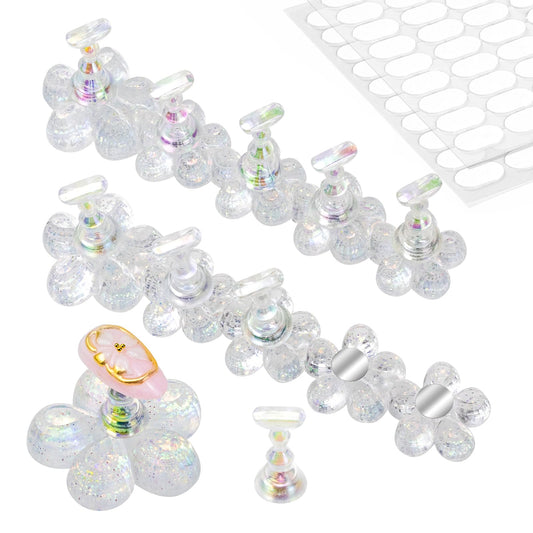 ESUOHYM Nail Stand for Press On Fake Nails Painting Display Practice, Powerful Magnetic Nail Holder for Design, Flower Nail Stand with 200 PCS Double-Sided Tapes, Nail Tools for Home Salon