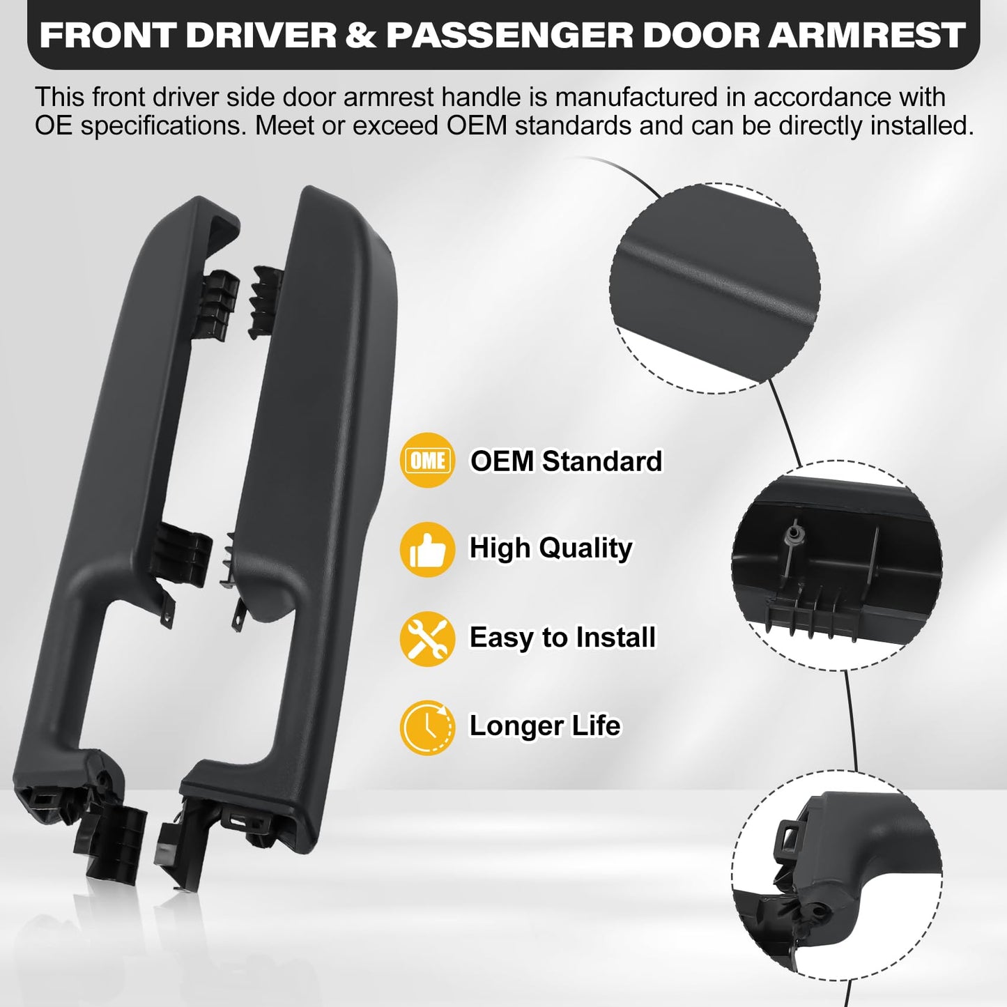 12472876 Front Driver & Passenger Side Door Armrest Handle for 1999-2006 Chevy Suburban Silverado Sierra Tahoe Avalanche Escalade & GMC Yukon, Front Left & Right Door Arm Rest with Handle, Dark Gray