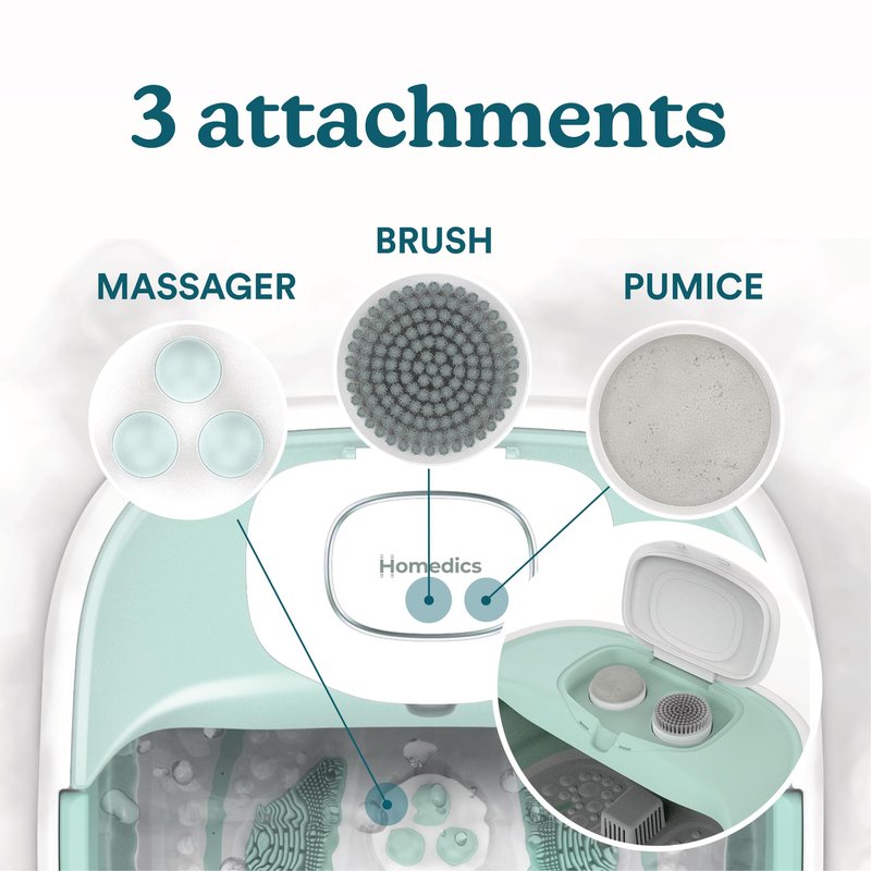 HoMedics Smart Space Elite Footbath with Heat Boost, Collapsible, Invigorating Bubble Massage, 3 Pedicure Attachments, Safe to Use Bath Salts, Patented Safety-Lock System, Ergonomic