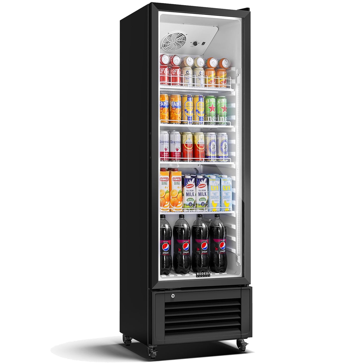 BODEGACOOLER 11.5 Cu.Ft. Commercial Merchandiser Refrigerators, Adjustable shelves & Automatic Defrost, Commercial Beverage Refrigerator Glass Door For Drink, Soda, Garage, Gym, Man cave, Shop, Office