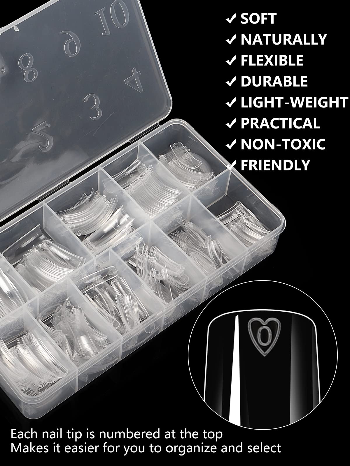Yokilly Clear Coffin Nails Tips, 550PCS Long C Curved Nail Tips for Acrylic Nails Professional, Half Cover Square Soft Gel Fake Nail Tips for Dip Powder Nail Salons and DIY Nail Art