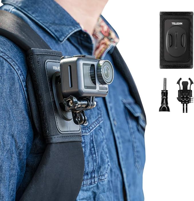 TELESIN Anti-Slip Backpack Shoulder Strap Mount Clip for GoPro Hero 13/12/11/10/9 MAX, DJI Osmo Nano Action 3/4/5 Pro/6, Insta360 X5/X4/X3/Ace Pro 2, AKASO Ã¢ÂÂ Bag Belt Holder for Biking, Hiking, Travel