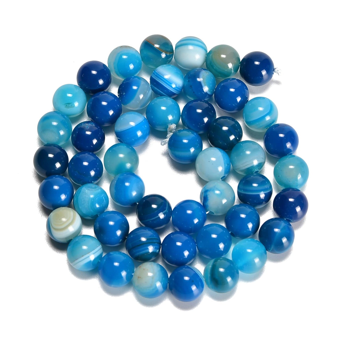 jodaying 10mm Blue Stripe Agate Smooth Round Natural Gematone Loose Beads for Jewelry Making DIY Findings 1 Strand 15"