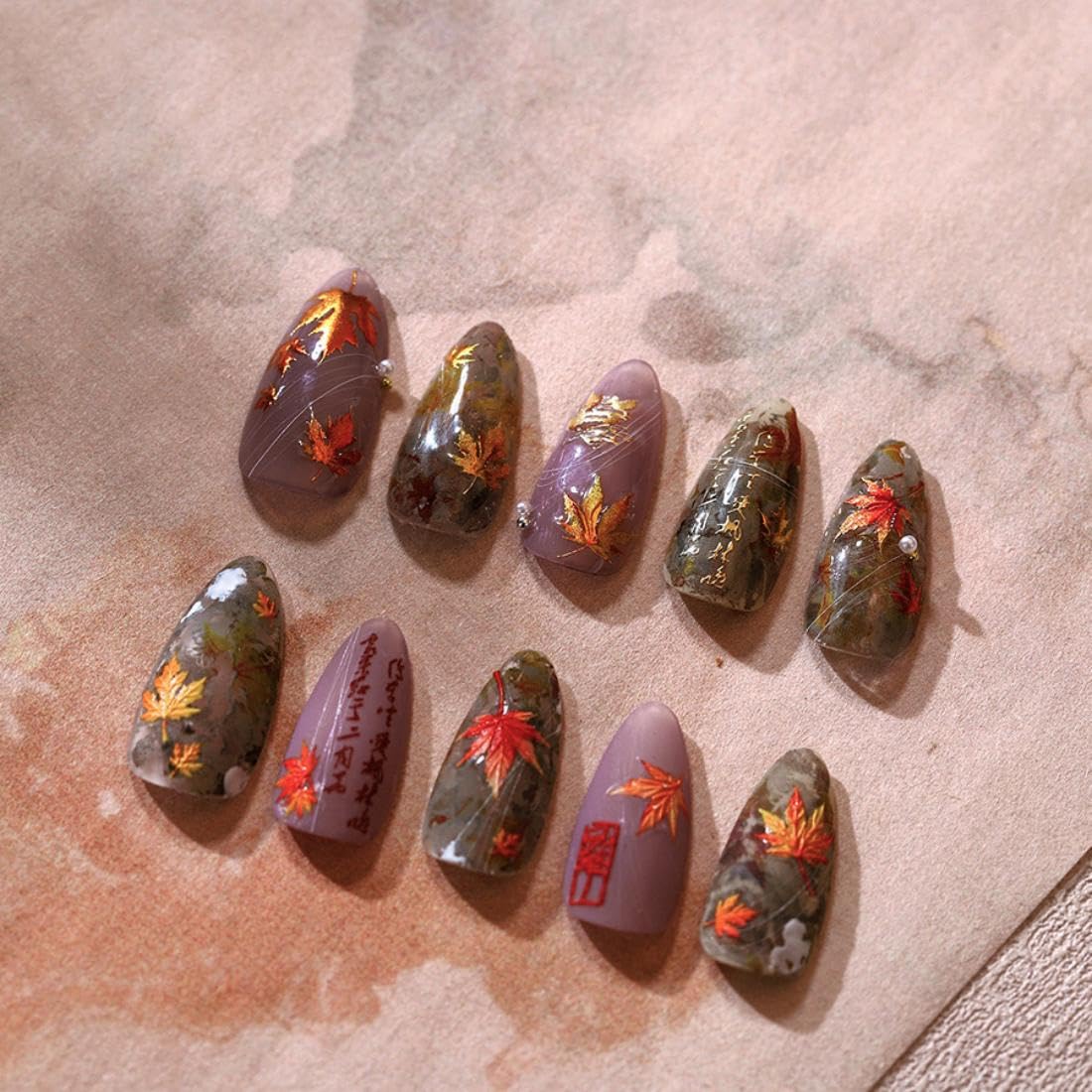 5D Embossed Autumn Maple Leaves Nail Stickers for Nail Art Thanksgiving Day Nail Art Stickers Fall Nail Decals Self-Adhesive Gold Maple Leaf Nails Sticker for Women Girls Nail Supplies