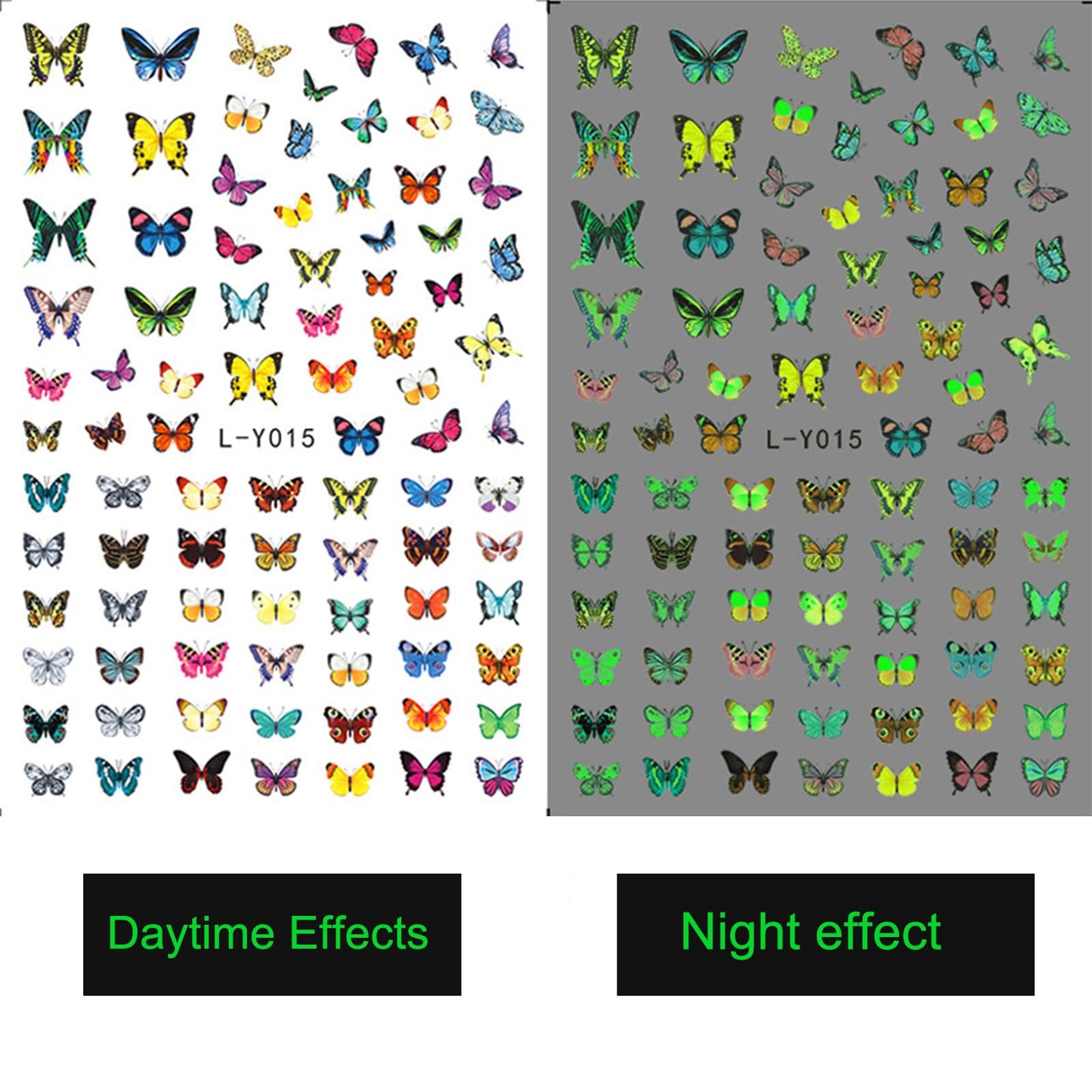 6 Sheets Luminous Butterfly Nail Art Stickers 3D Self-Adhesive Butterfly Nail Decals Holographic Butterflies Nail Art Supplies for Women Manicure Glow in The Dark Decoration Fluorescent Nail Decal