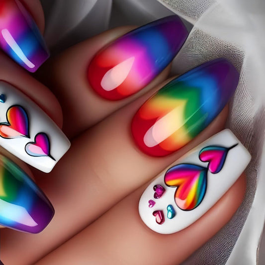 FIEONCIY Press on Nails Square Shaped Glossy Full Cover Acrylic Medium Length Square False Nails with Designs Artificial Short Coffin Fake Nails with Charms Glue ons Fingernails for Women Girls(Y477)