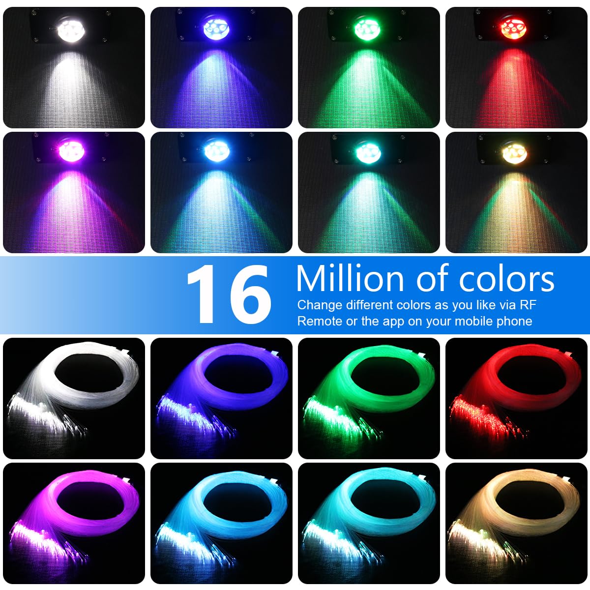 AZIMOM 16W Twinkle & Sound Activate 550pcs*0.03in*9.8ft Fiber Optic Starlight Headliner Kits+RGB Meteor Shooting Star,APP& Remote Control Light Engine End Glow Fiber Strands Home Car Ceiling Décor