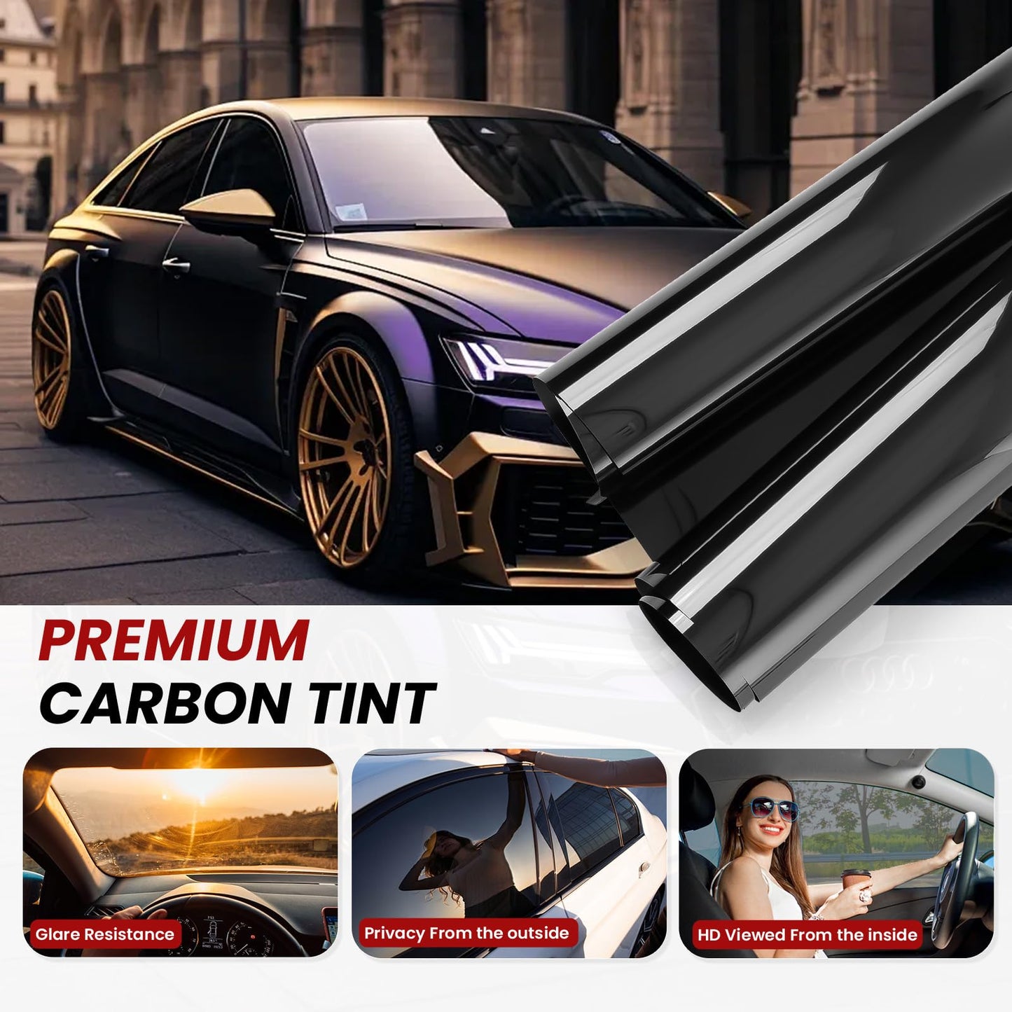 LuxeShade 2-Pack Car Window Tint – Premium Carbon 5% VLT Privacy Window Films, UV/IR Heat Blocking, Scratch & Fade Resistant (1Ply 24"*100ft + 2Ply 36"*100ft)
