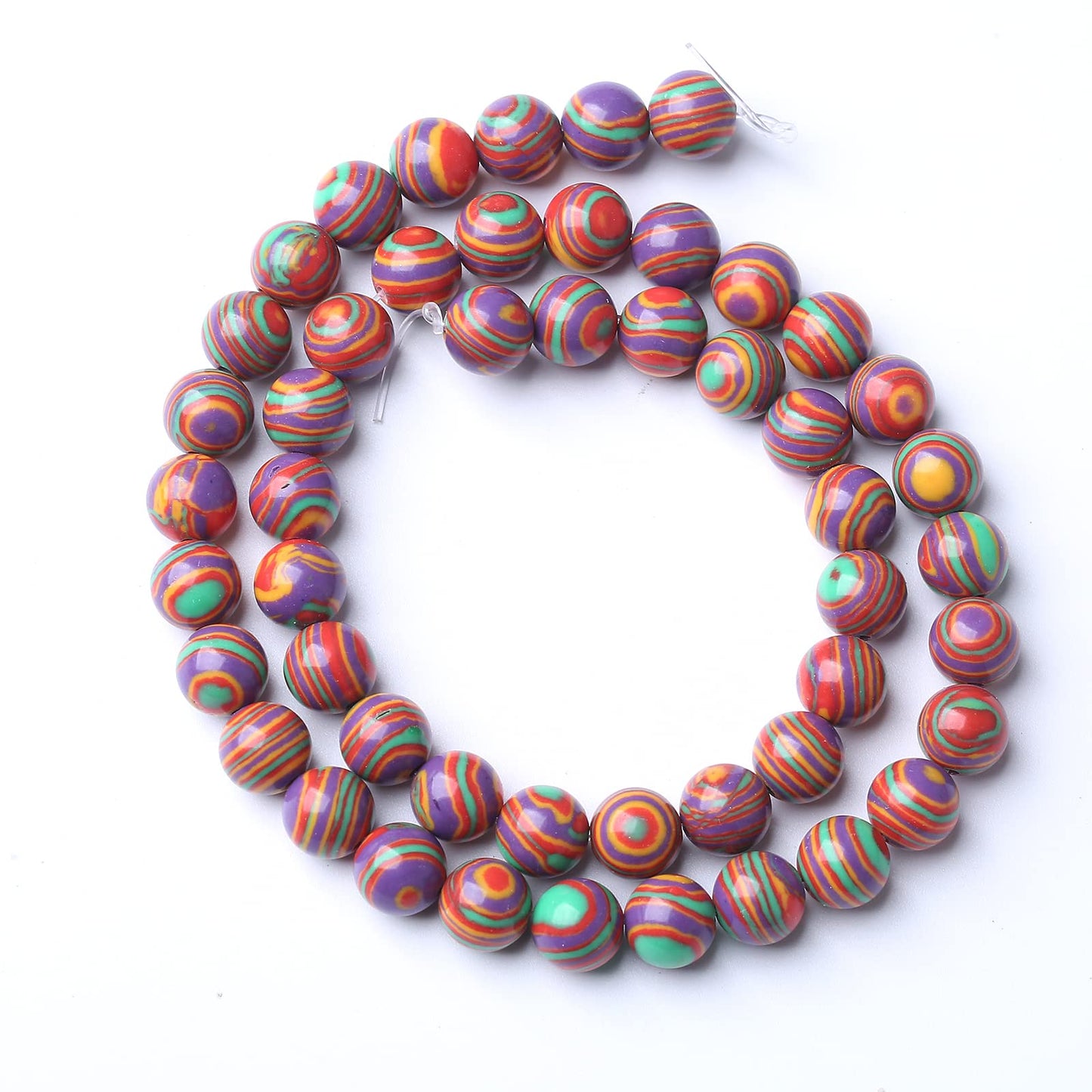 36pcs 10mm Natural Stone Beads Rainbow Malachite Round Loose Beads for Jewelry Making DIY Bracelet Crystal Energy Healing Power Stone (10mm, Colorful Malachite)