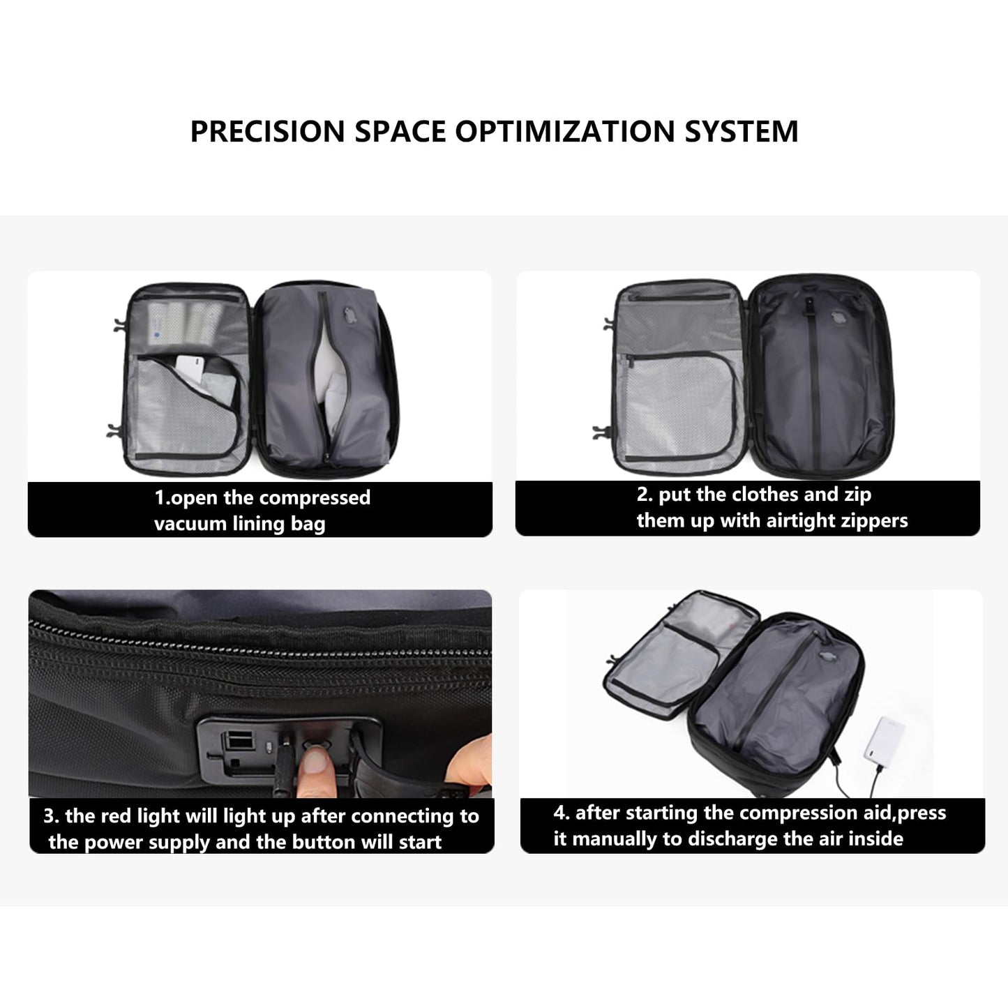 LIGHTGO] Travel-friendly Vacuum Packing Backpack with Built-in Air Pump, Portable Compression Cube, TSA-approved Lock, and Waterproof for College Students and Family Trips.
