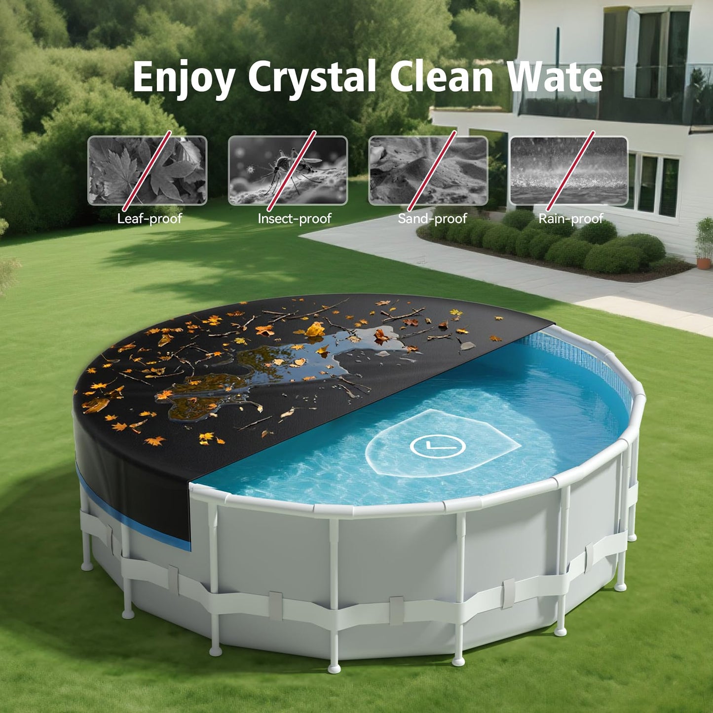 AGROAIDE Pool Cover 12ft Round, Upgraded Tear Resistance & Seamless Side Design, All Season Protection - Snug Fit & Easy Set