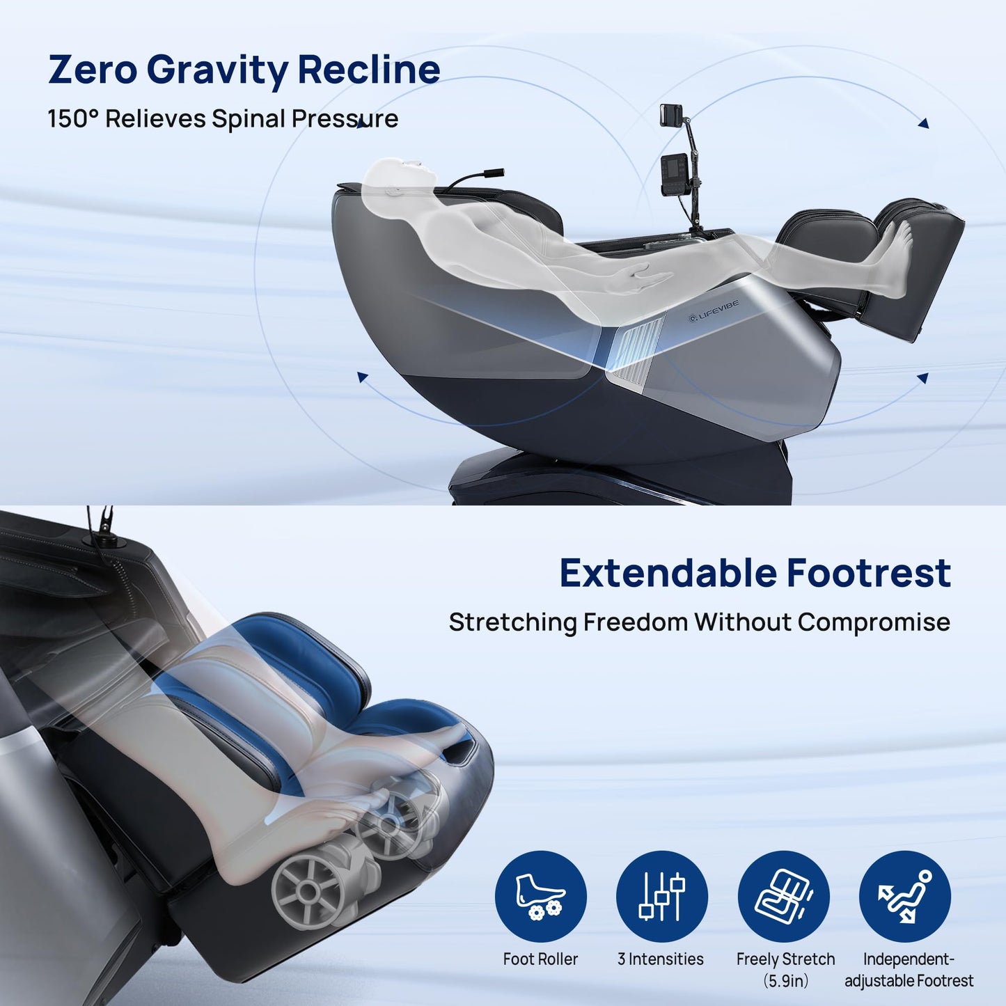 Lifevibe 3D Massage Chair Full Body VibroAcoustic Sonic Wave, SL-Track Zero Gravity Recliner with 25 Auto Modes, Smart Body Scan, Extendable Footrest, Reading Lamp, Black