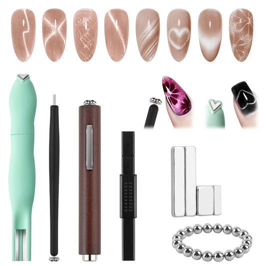 EBANKU Cat Eye Nail Magnet Set, 28PCS Cat Eye Gel Nail Polish Magnet for Nails, 3 IN 1 Heart Magnets for Cat Eye Gel Polish, Cat Eye Magnets Sticks French Nail Design Tools Nail Art Accessories