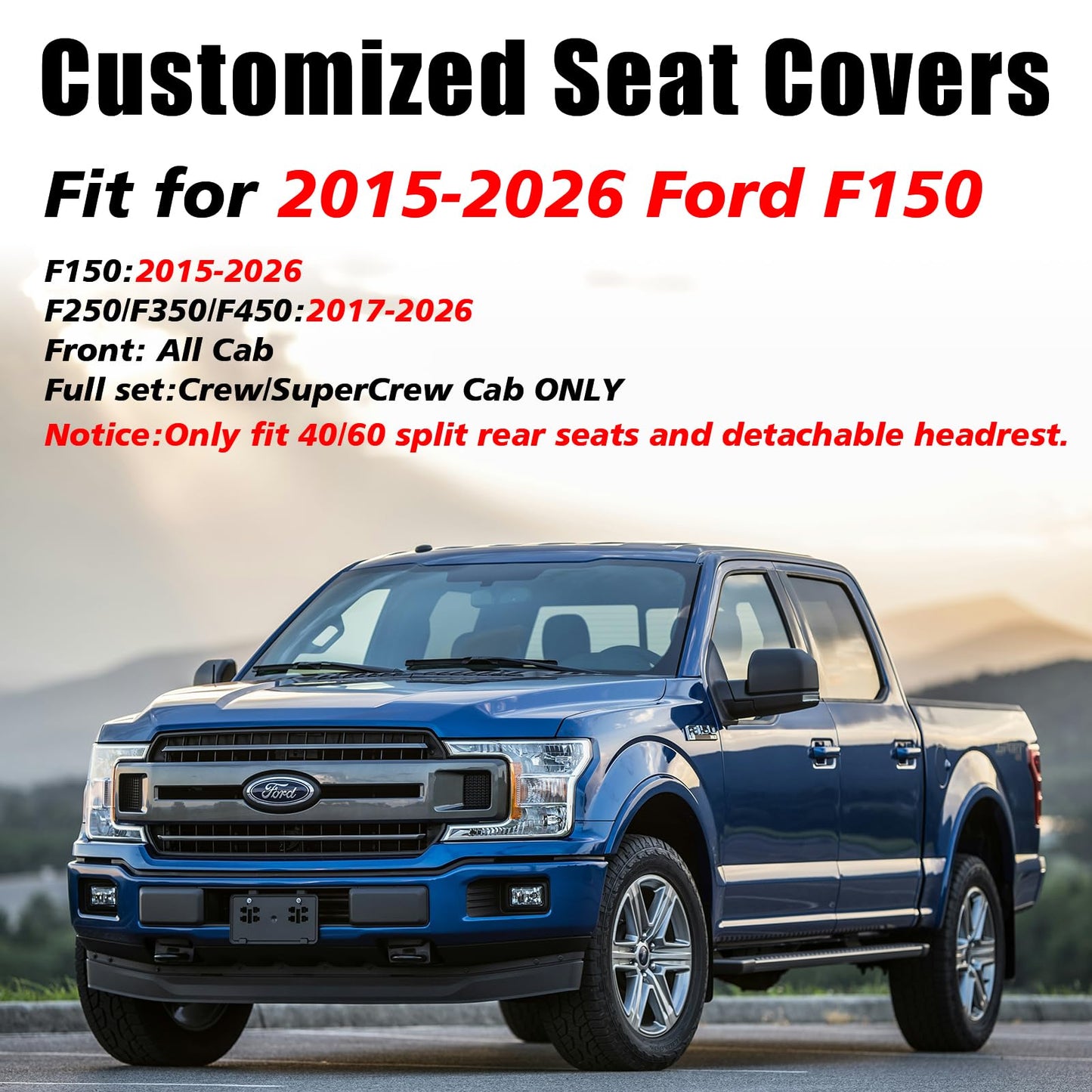 Coverado Leather Car Seat Cover, Custom Fit for Ford F150 Seat Covers, Ford F150 Truck Seat Covers Waterproof Fit for 2015-2026 F150 & 2017-2026 F250 F350 F450 Redline - Front Pair