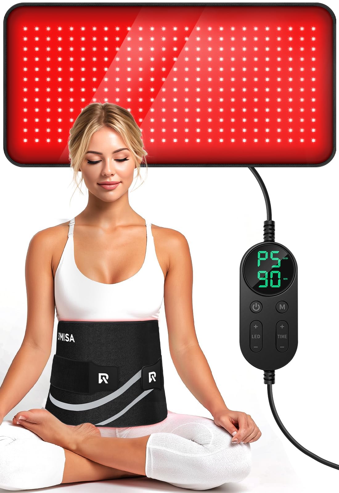 ROMISA 25” x 12.3” Large Red Light Therapy Pad for Body, Tri-Chip Grade 312 LEDs 48W, 10-90Min Timer with Controller, 660nm & 850nm Near Infrared Light Therapy Mat for Back Shoulder Joint Muscle