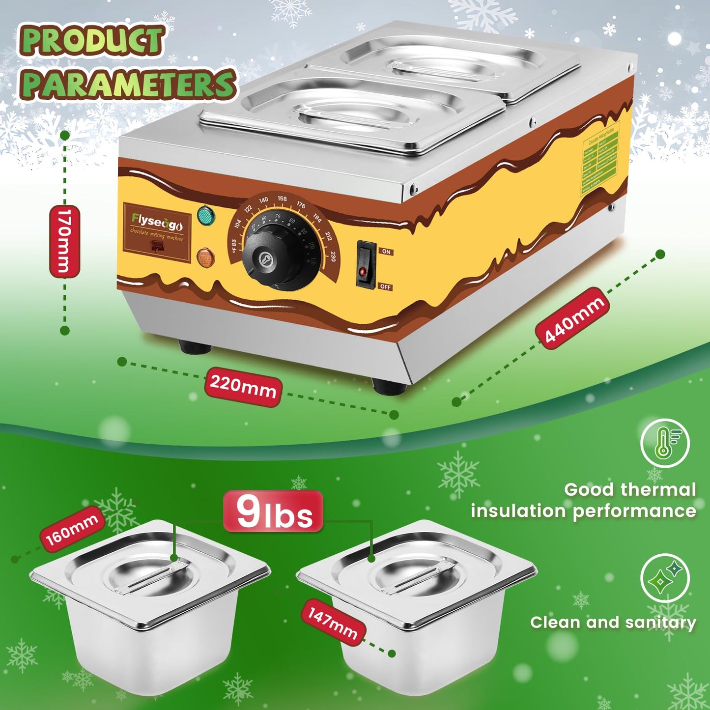 Flyseago Chocolate Tempering Machine Upgrade Professional Chocolate Melter Food Warmer 9lbs 2 Tanks Capacity Chocolate Melting Machine 86-230℉ with Lids Candle Making Machine Commercial Home Use