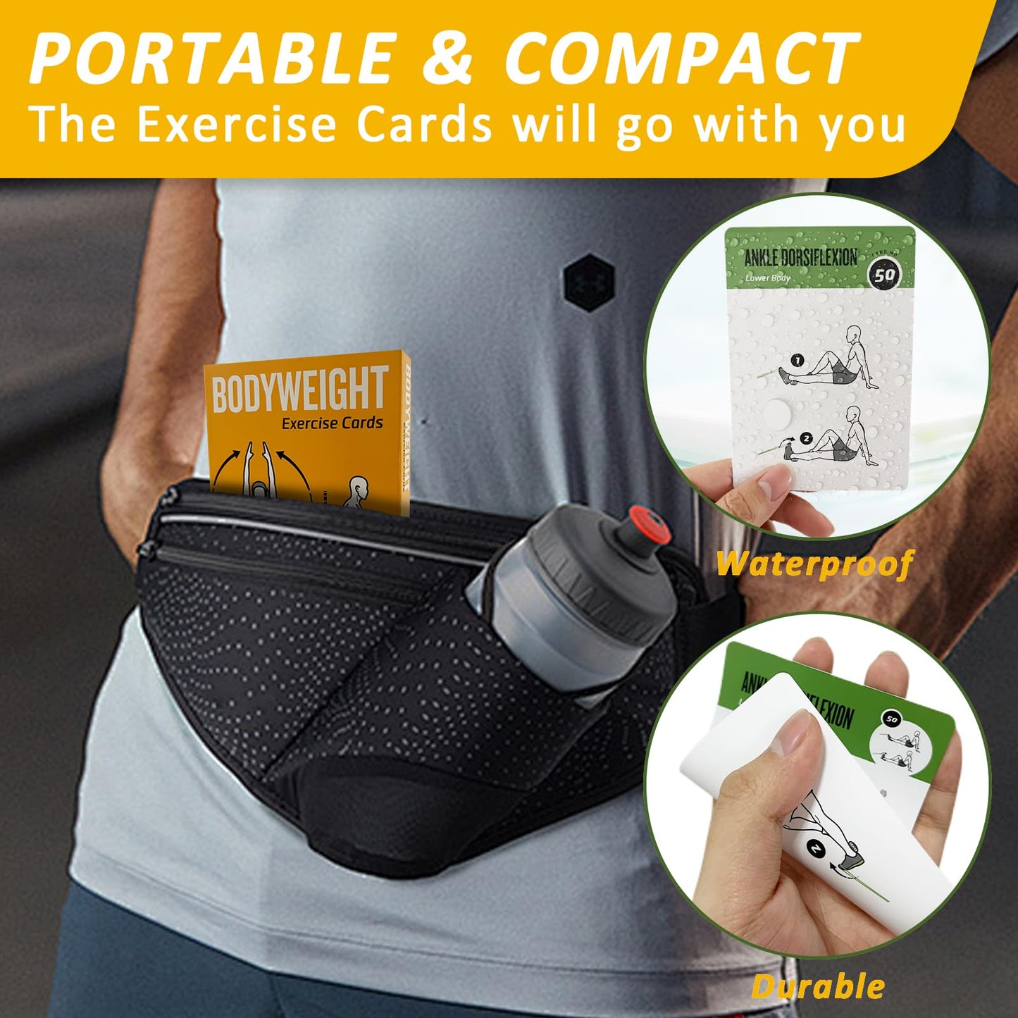 ELAORY Bodyweight & Resistance Belt Workout Cards, 100 Different Exercise Cards with Detailed Illustrations, Large Size 5" x 3.5"" Fitness Cards for Women & Men"