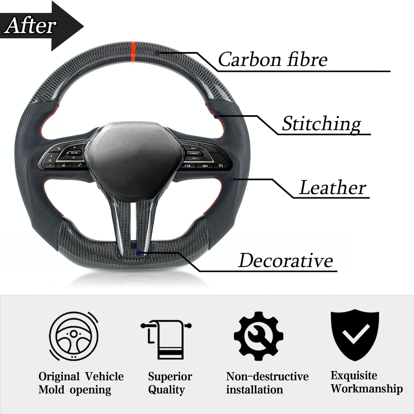 car steering wheel For Infiniti q50 q60 carbon fiber steering wheel 2017 2018 2019 2020 2021 2022 2023 2024
