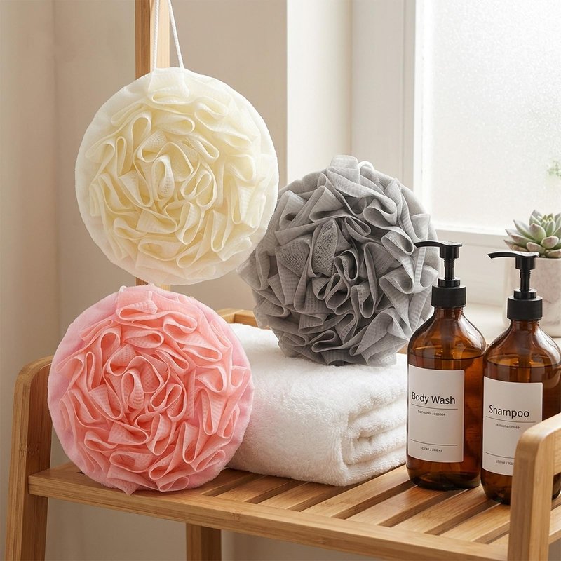 2 in 1 Soap Bar Loofah, 3 Pcs Bar Soap Loofah Pouch, Can Hold Soap Effective Exfoliation for Women and Men - Shower Sponge for Body with Rich Lather（ Beige & Pink & Gray ）