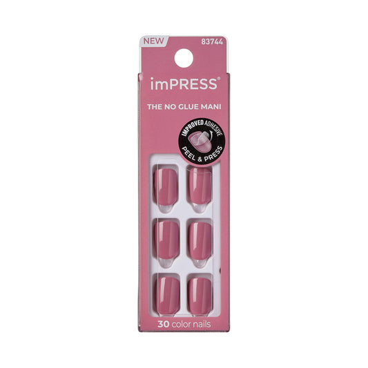 Kiss Impress No Glue Mani Press On Nails, 'Petal Pink', Pink, Short Size, Squoval Shape, Includes 30 Nails, Prep Pad, Instructions Sheet, 1 Manicure Stick, 1 Mini File